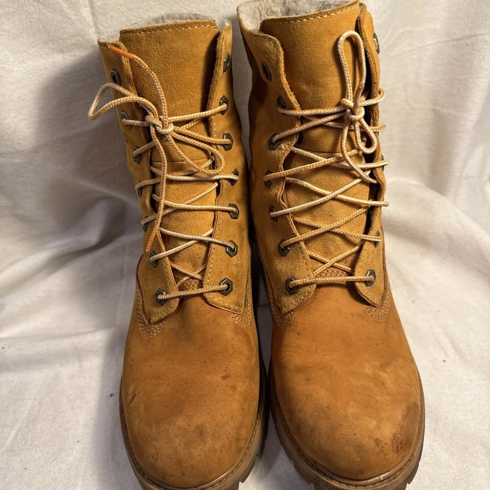 Timberland Leather 8329R Fold Down Teddy Fleece Lined Waterproof Boots Women 8.5